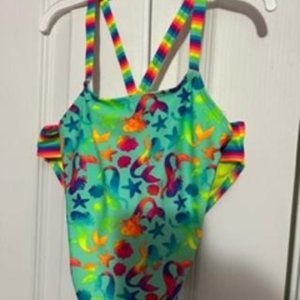 Girls Size 6-6X Two Piece Swimsuit Colorful Mermaids